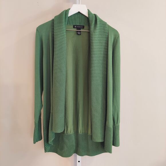 Open Cardigan Ribbed Collar Green Festive Holiday Christmas Grannycore - Picture 1 of 6
